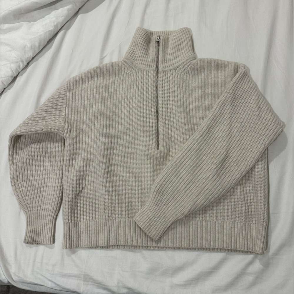 Everlane Felted Merino Half-Zip Sweater - Women’s M - Heathered Oat